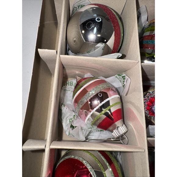 Christopher Radko SHINY BRITE Glass Ornaments Set of 9 Indents Bells Striped - Picture 7 of 11